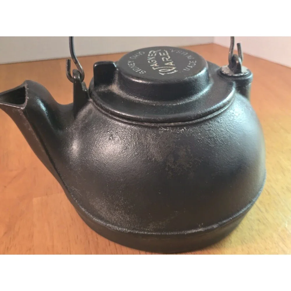 Vintage Wagner Ware Sidney O Cast Iron Tea Kettle Swivel Lid Coil Handle Clean